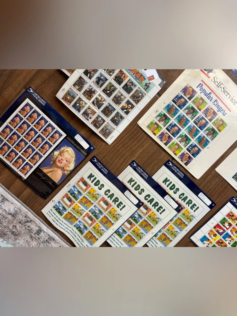 Vintage USPS Postage Stamp Sheet Lot Civil War Marilyn Monroe Kids Care Sports